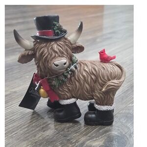 Highland Cow Christmas‎ Figurine Cardinal Top Hat Boots Holiday Decor Novelty